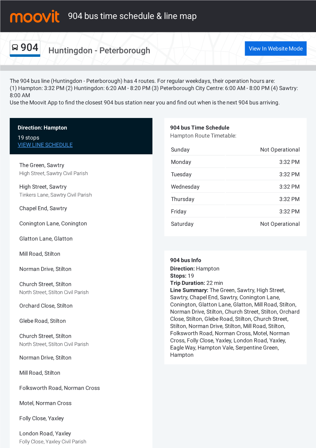 904 Bus Time Schedule & Line Route