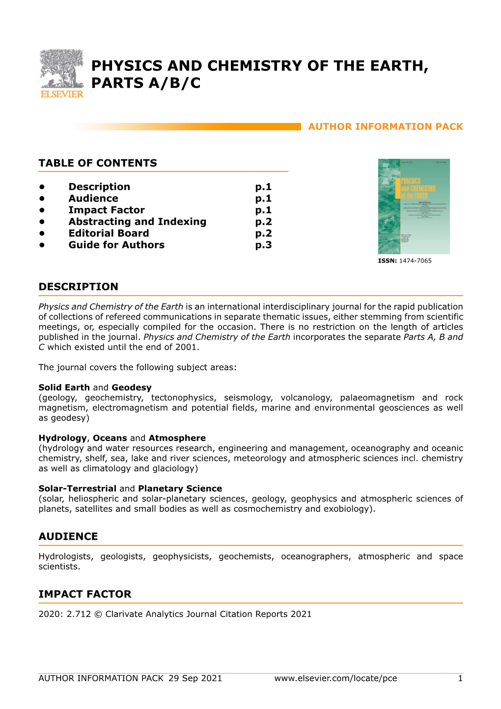 Physics and Chemistry of the Earth, Parts A/B/C