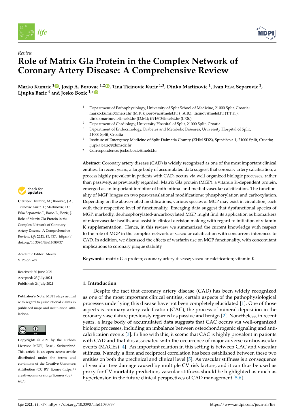 Role of Matrix Gla Protein in the Complex Network of Coronary Artery Disease: a Comprehensive Review