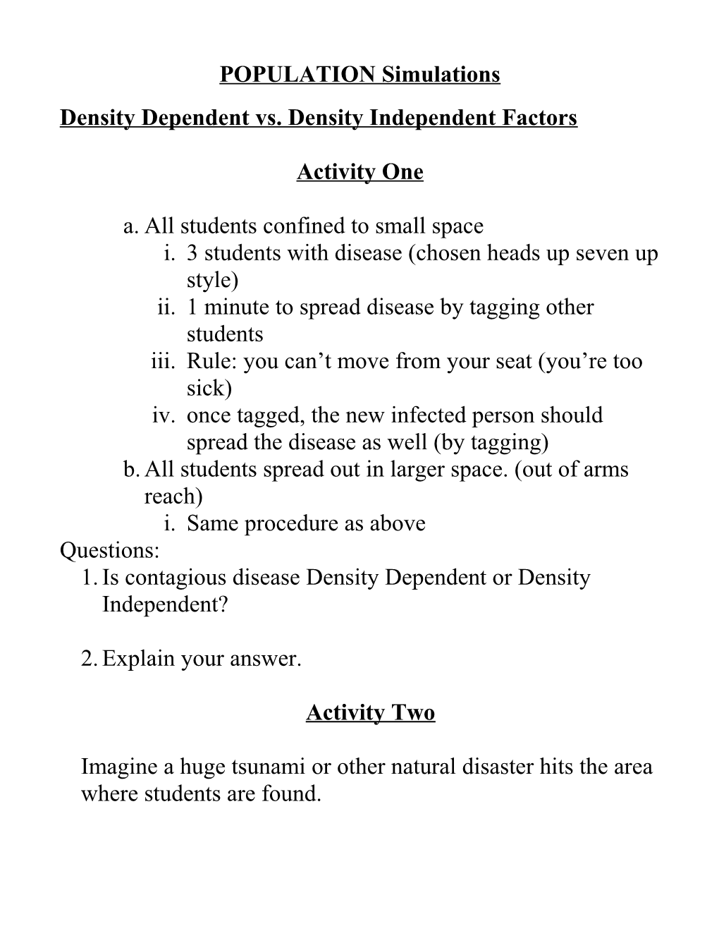 Density Dependent Vs. Density Independent Factors