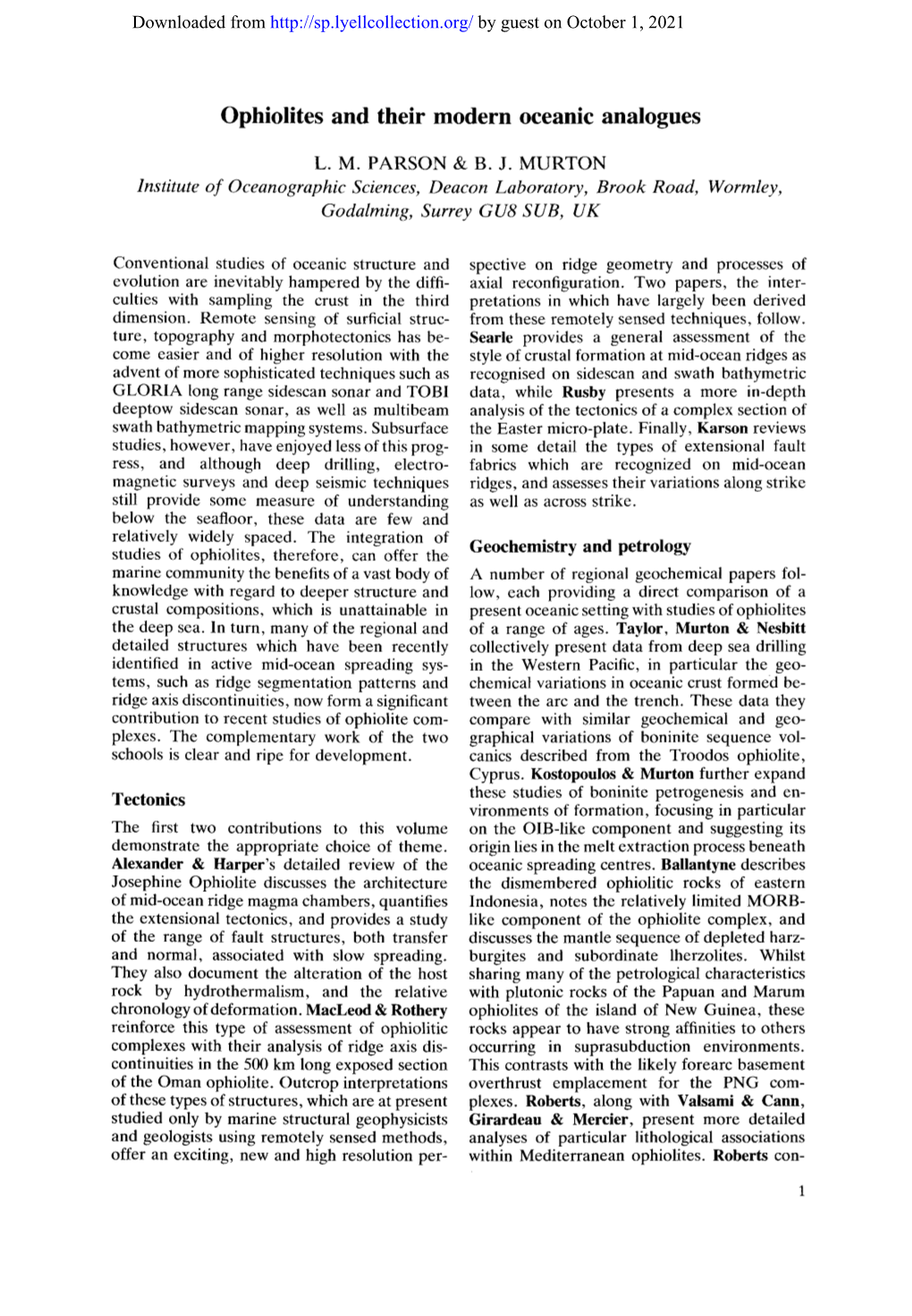 Ophiolites and Their Modern Oceanic Analogues