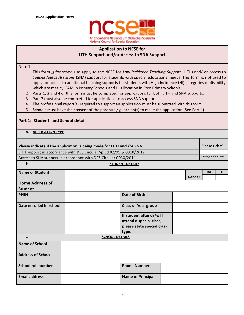 NCSE Application Form 1