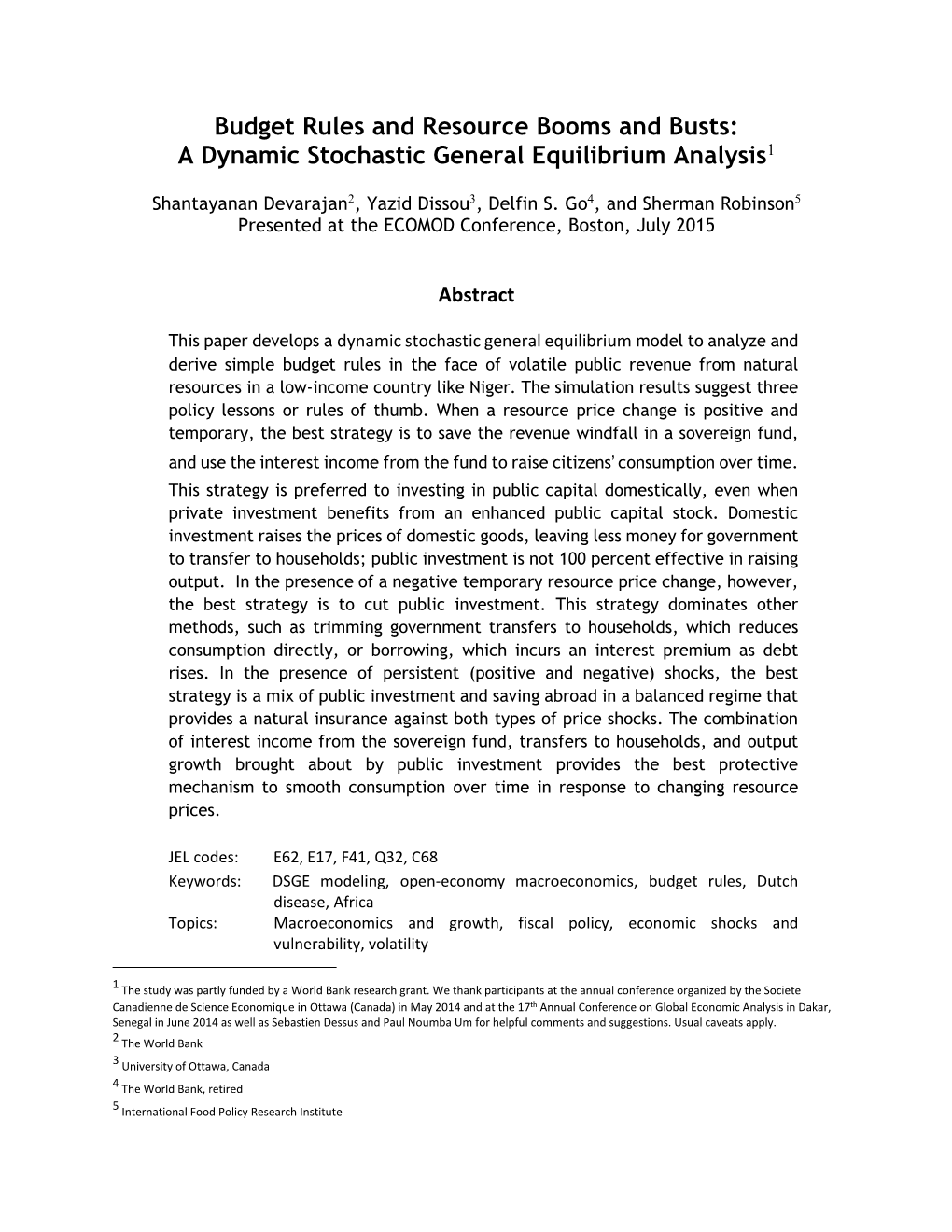 A Dynamic Stochastic General Equilibrium Analysis1