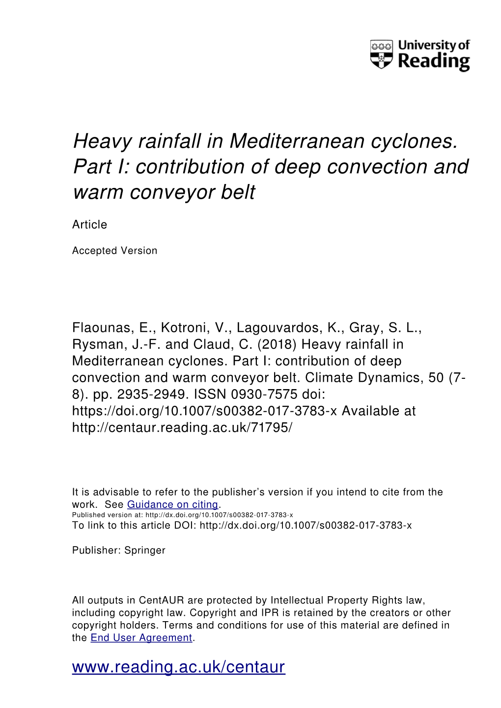 Heavy Rainfall in Mediterranean Cyclones. Part I: Contribution of Deep Convection and Warm Conveyor Belt