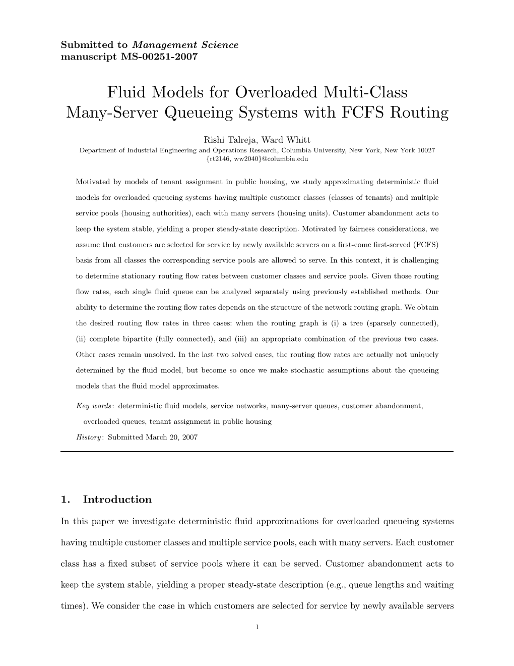 Fluid Models for Overloaded Multi-Class Many-Server Queueing Systems with FCFS Routing