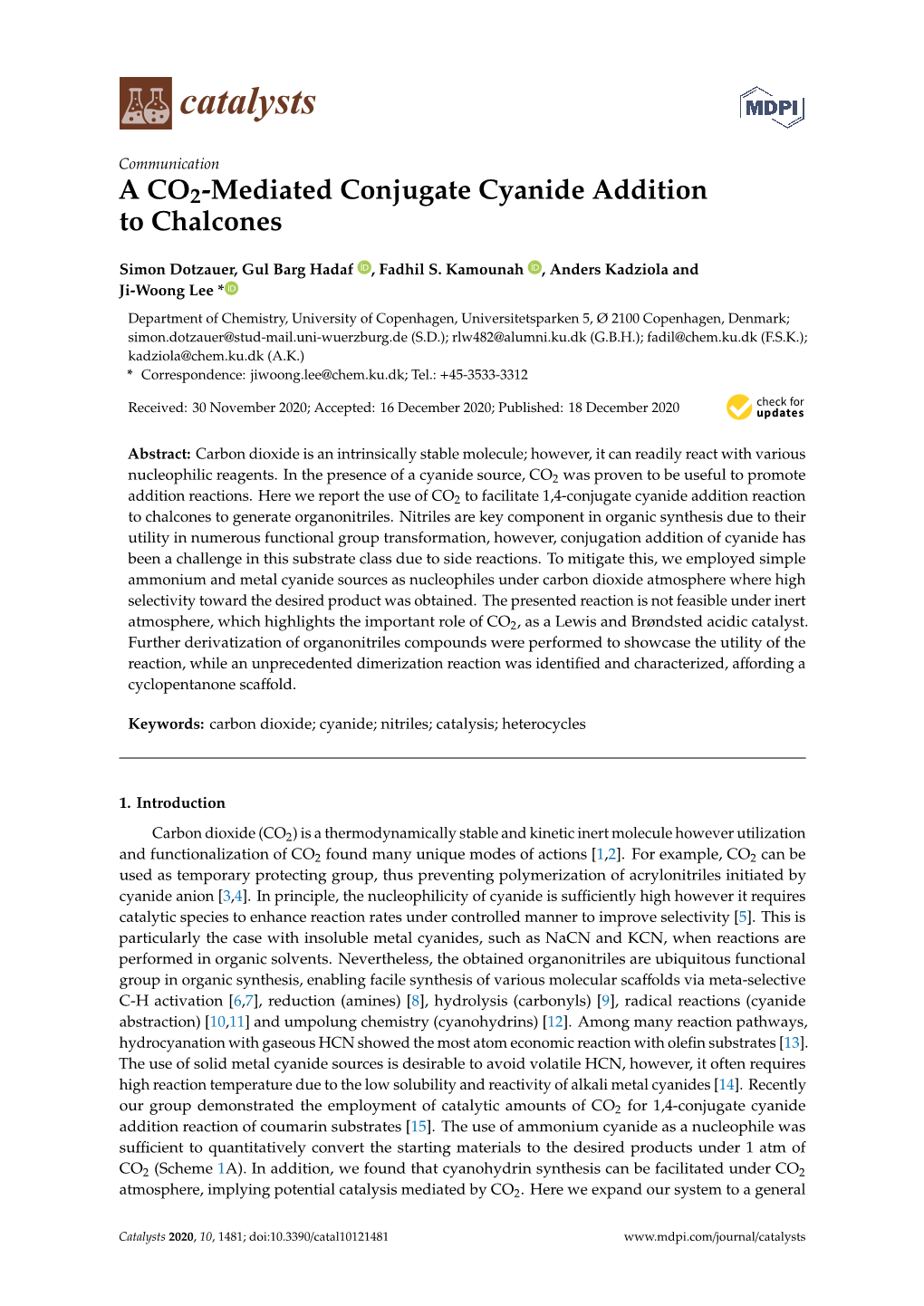 A CO2-Mediated Conjugate Cyanide Addition to Chalcones