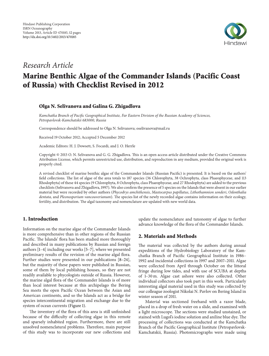 Marine Benthic Algae of the Commander Islands (Pacific Coast of Russia) with Checklist Revised in 2012