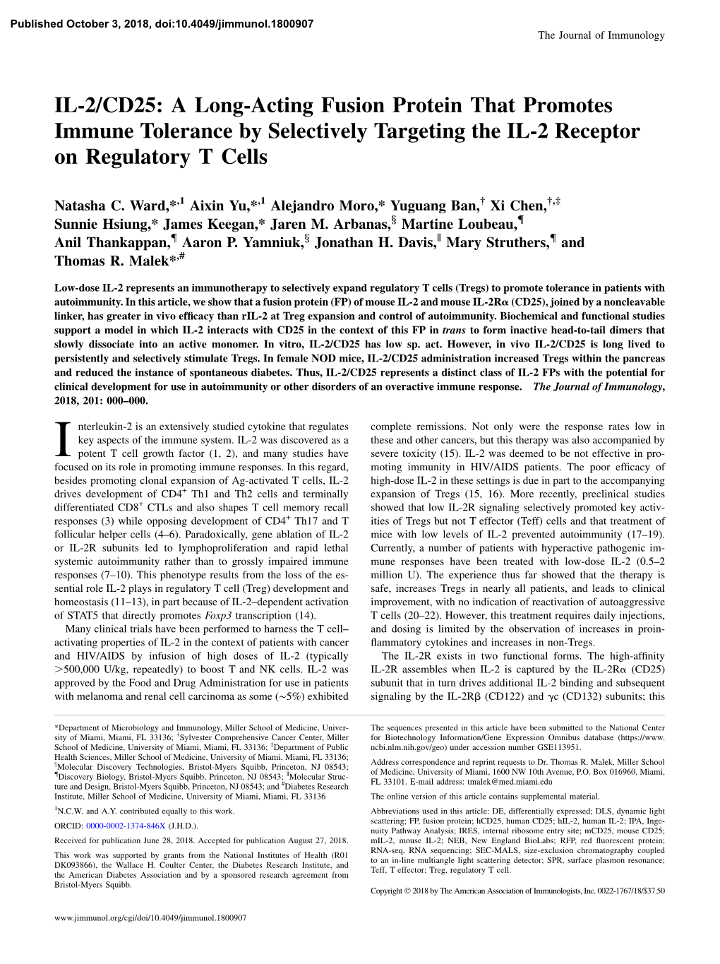 IL-2/CD25: a Long-Acting Fusion Protein That Promotes Immune Tolerance by Selectively Targeting the IL-2 Receptor on Regulatory T Cells