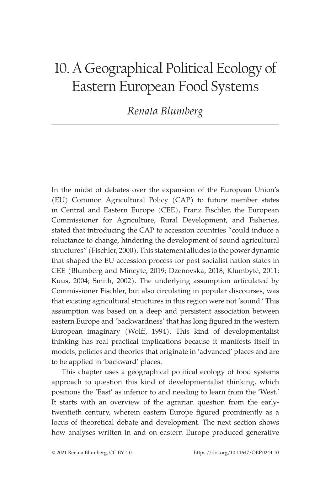 10. a Geographical Political Ecology of Eastern European Food Systems