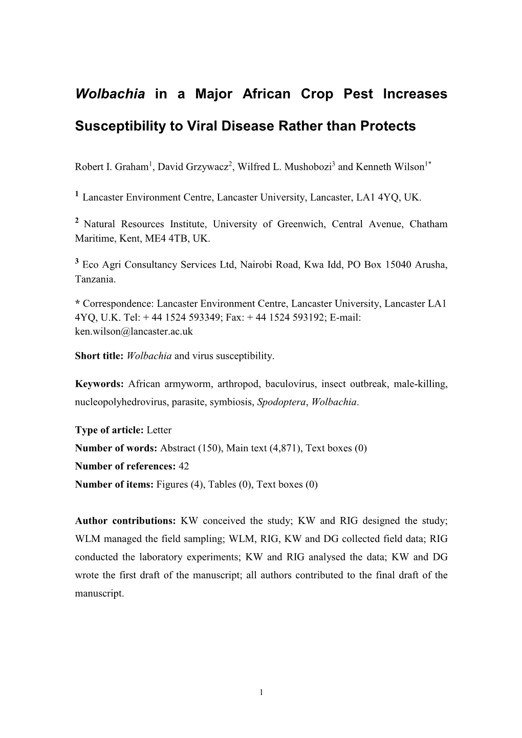 Wolbachia in a Major African Crop Pest Increases Susceptibility To