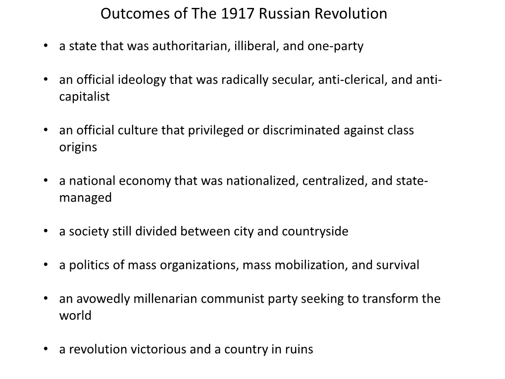 Outcomes of the 1917 Russian Revolution