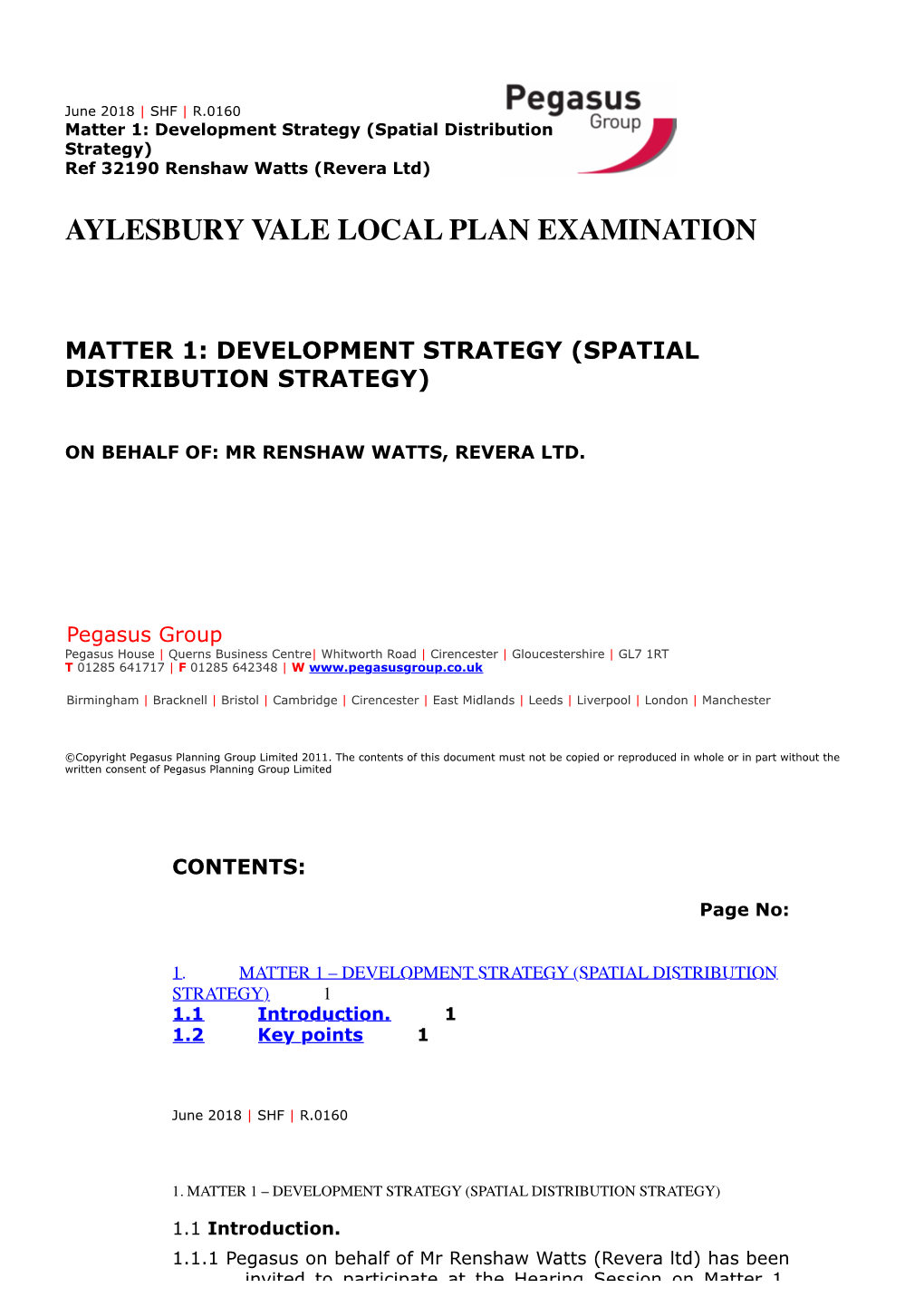 Matter 1: Development Strategy (Spatial Distribution Strategy) Ref 32190 Renshaw Watts (Revera Ltd)