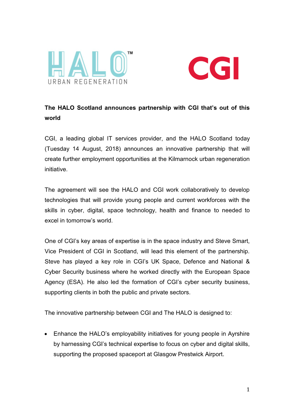 1 the HALO Scotland Announces Partnership with CGI That's out Of
