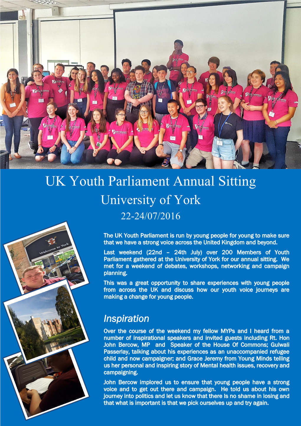 UK Youth Parliament Annual Sitting University of York 22-24/07/2016