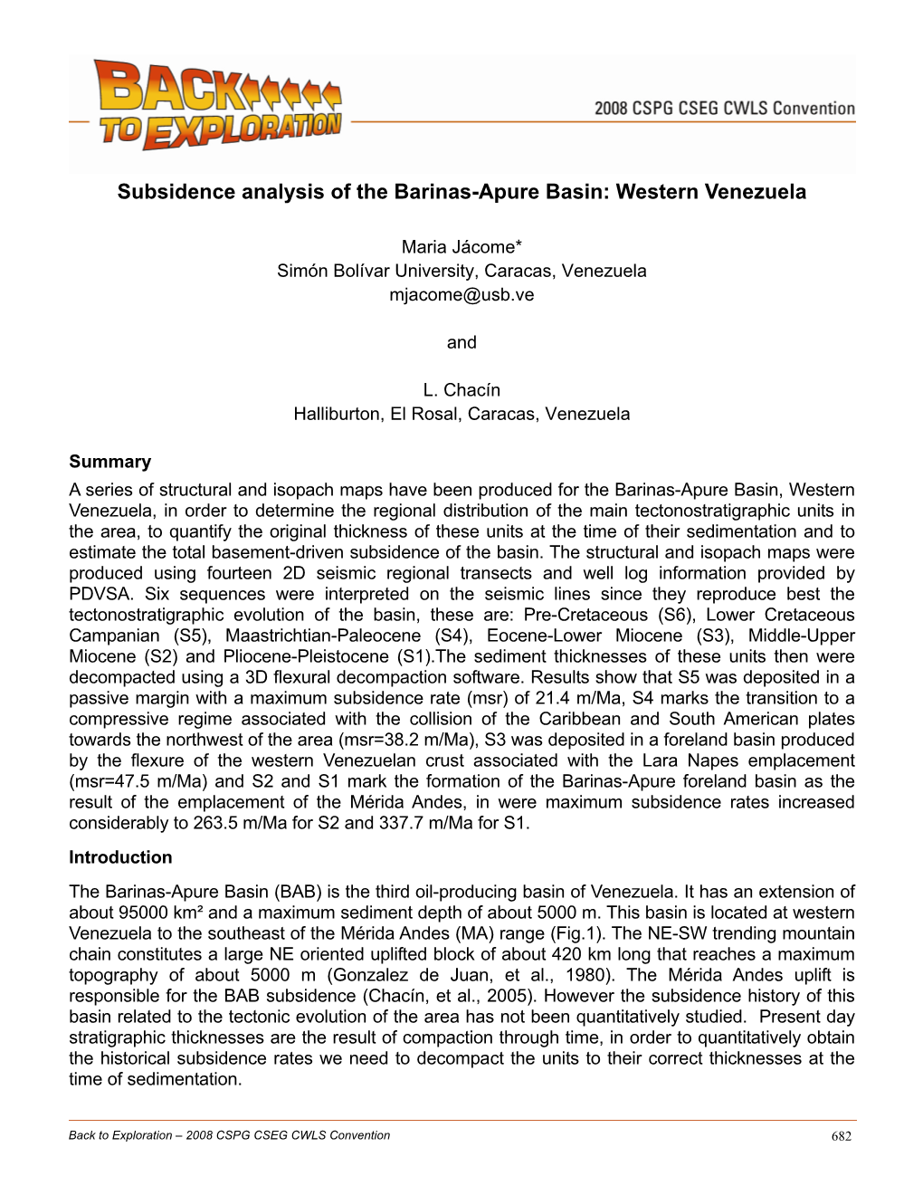 Subsidence Analysis of the Barinas-Apure Basin: Western Venezuela