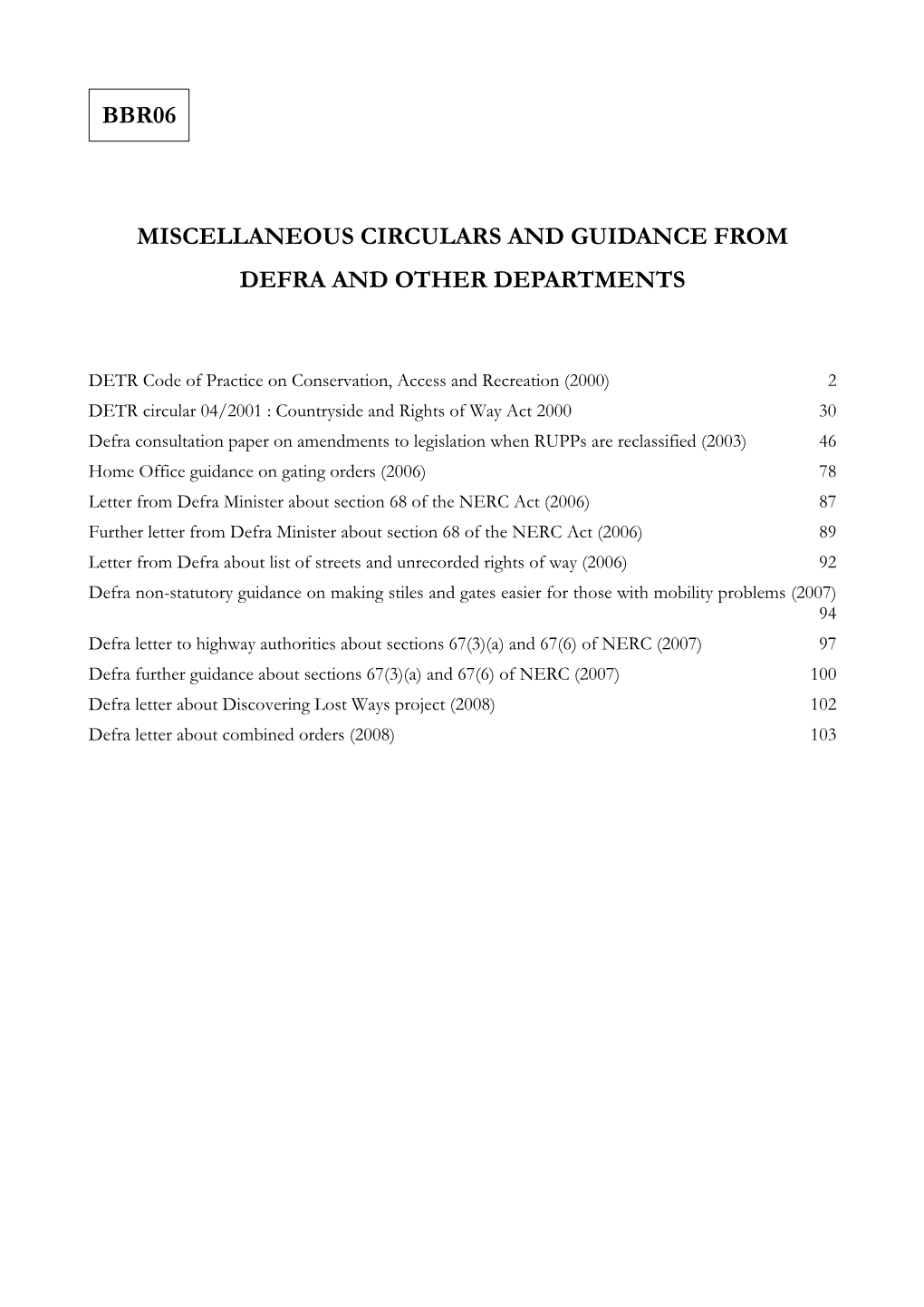 Miscellaneous Circulars and Guidance from Defra and Other Departments