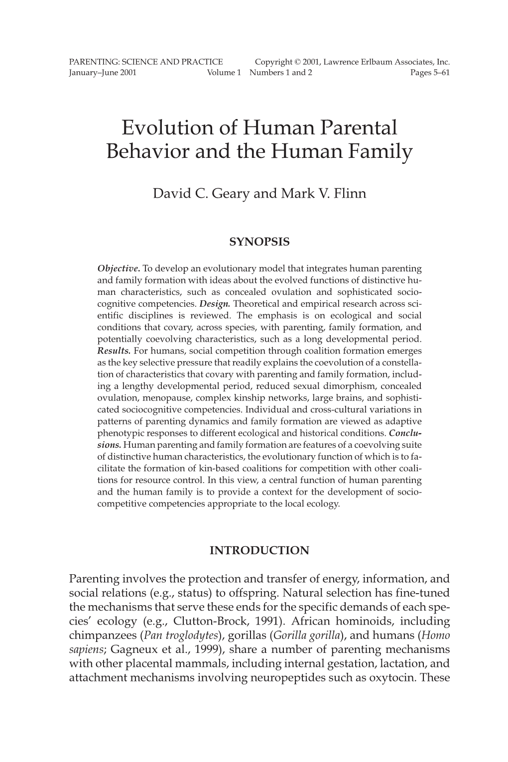 Evolution of Human Parental Behavior and the Human Family