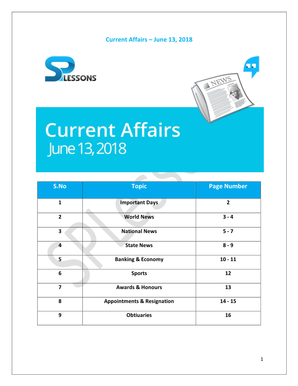 Current Affairs – June 13, 2018