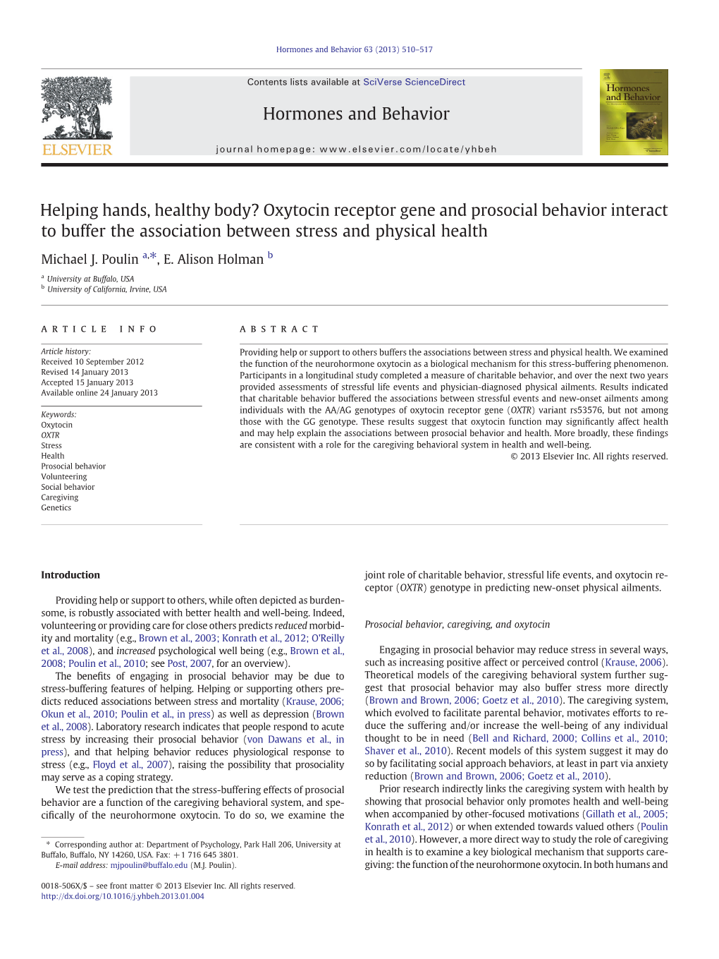 Oxytocin Receptor Gene and Prosocial Behavior Interact to Buffer the Association Between Stress and Physical Health