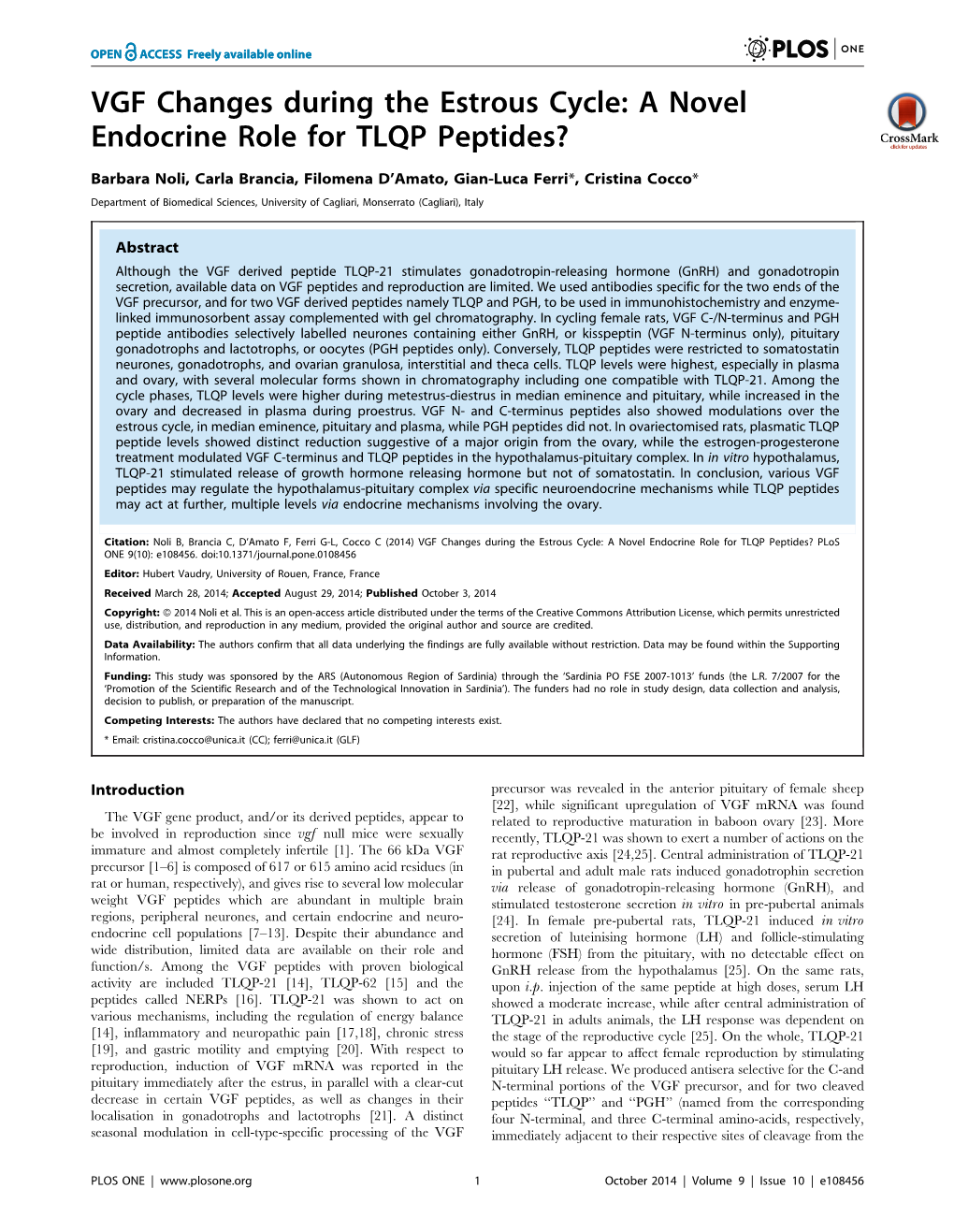 VGF Changes During the Estrous Cycle: a Novel Endocrine Role for TLQP Peptides?