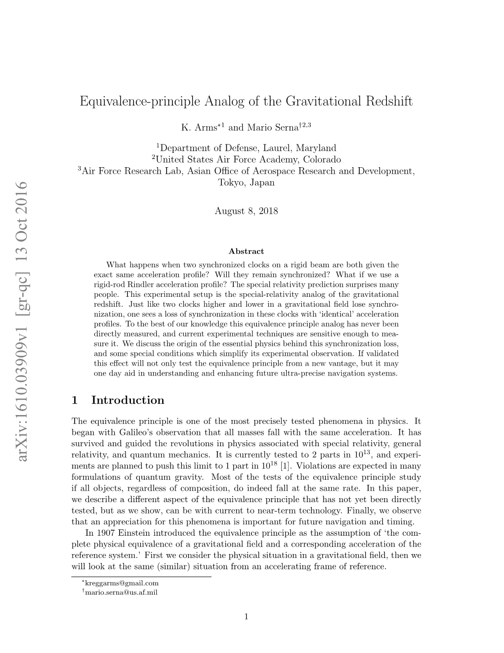 Equivalence-Principle Analog of the Gravitational Redshift
