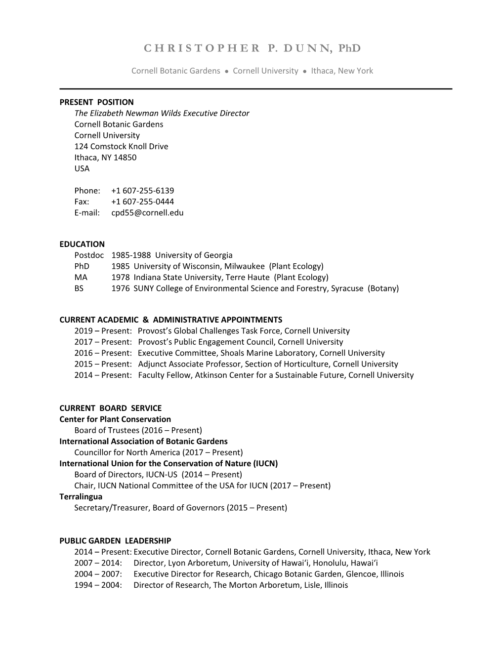 Christopher P. Dunn, Phd Curriculum Vitae, Page 2 of 7