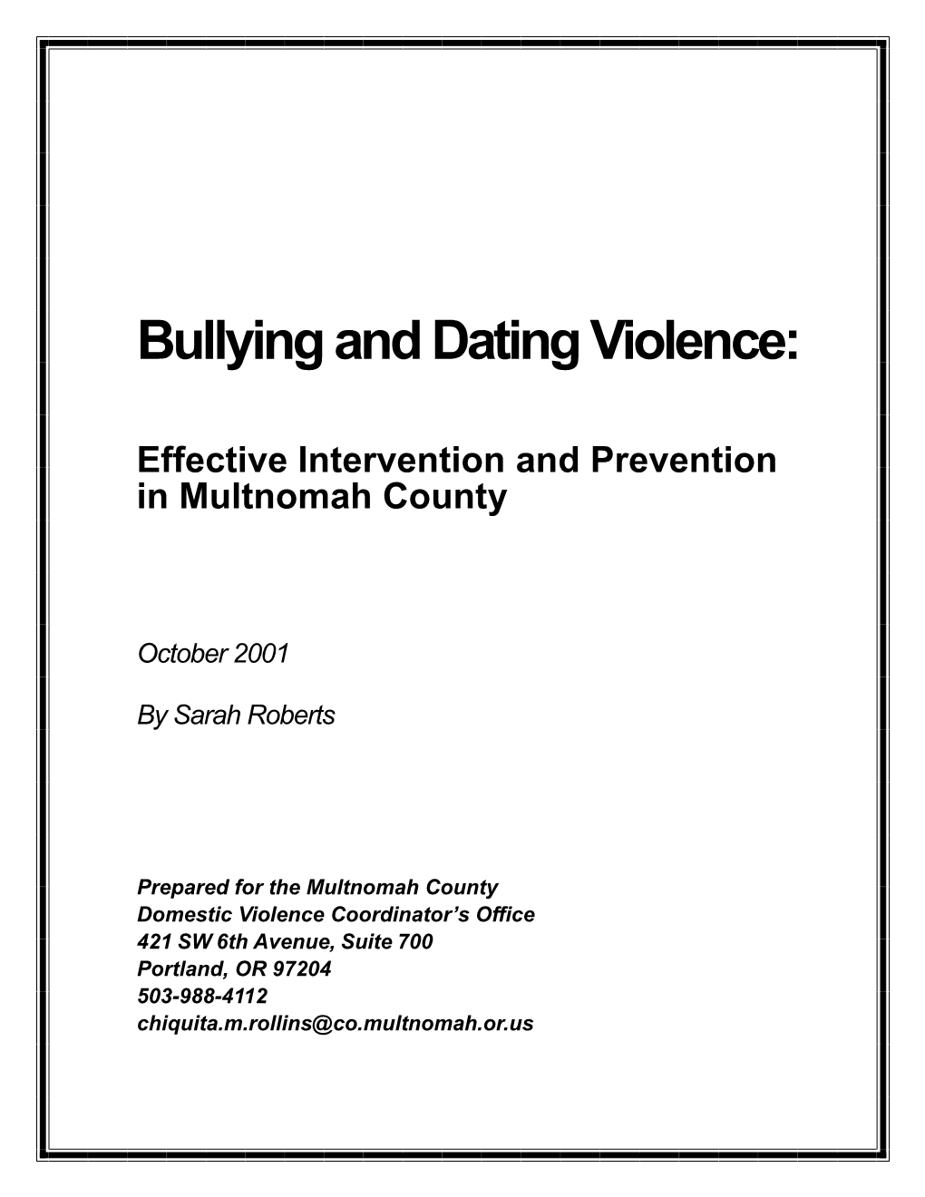 Bullying and Dating Violence