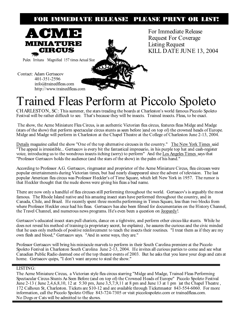 Trained Fleas Perform at Piccolo Spoleto