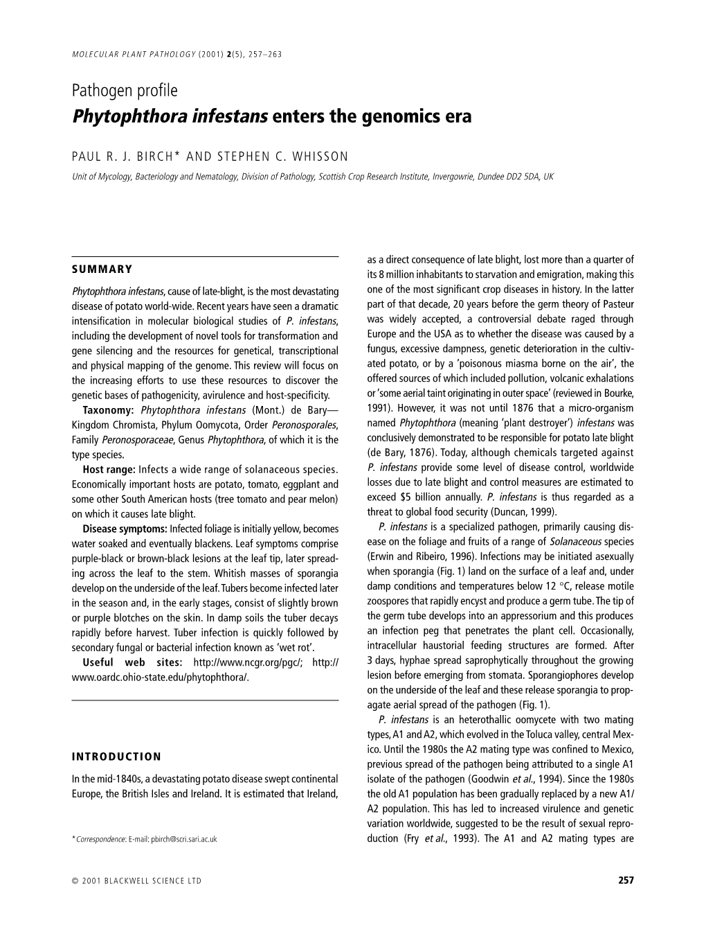 Phytophthora Infestans Enters the Genomics Era