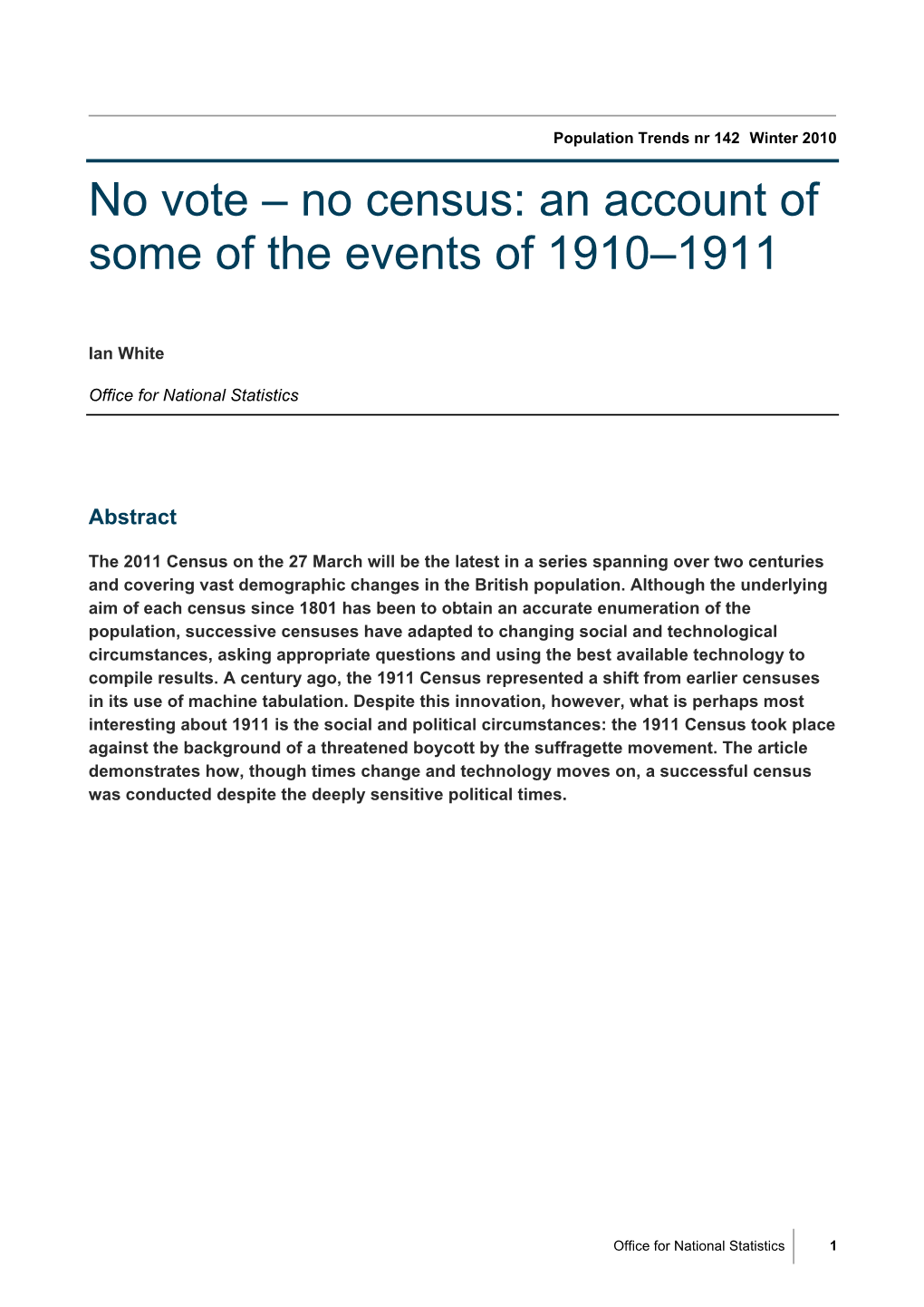 No Census: an Account of Some of the Events of 1910–1911