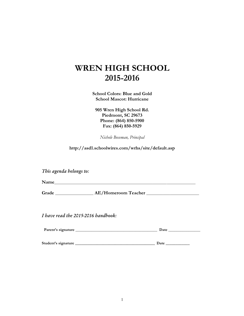 2015-2016 Wren High School Handbook