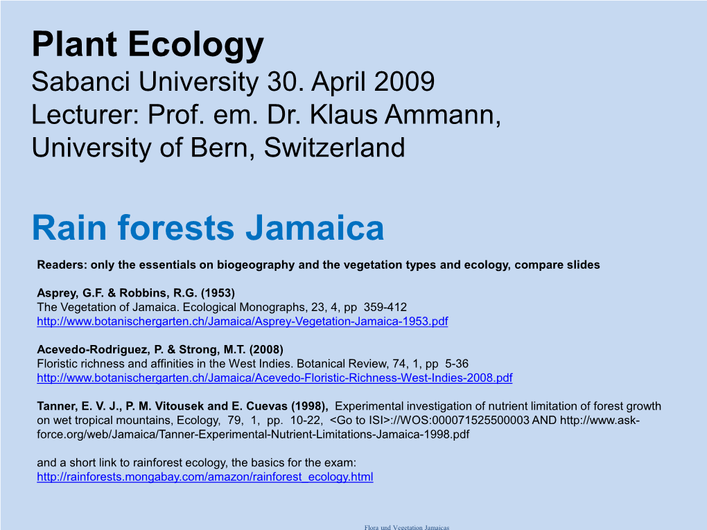 Plant Ecology Rain Forests Jamaica