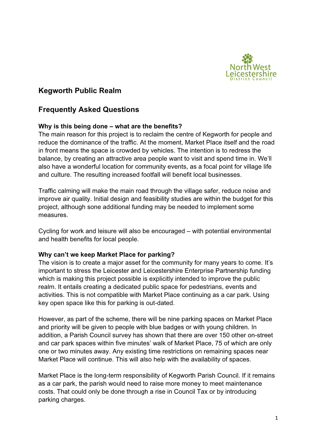 Kegworth Public Realm Frequently Asked Questions