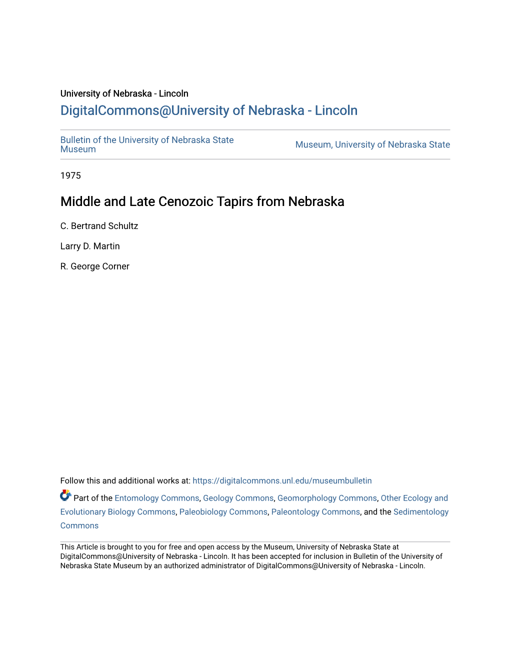 Middle and Late Cenozoic Tapirs from Nebraska