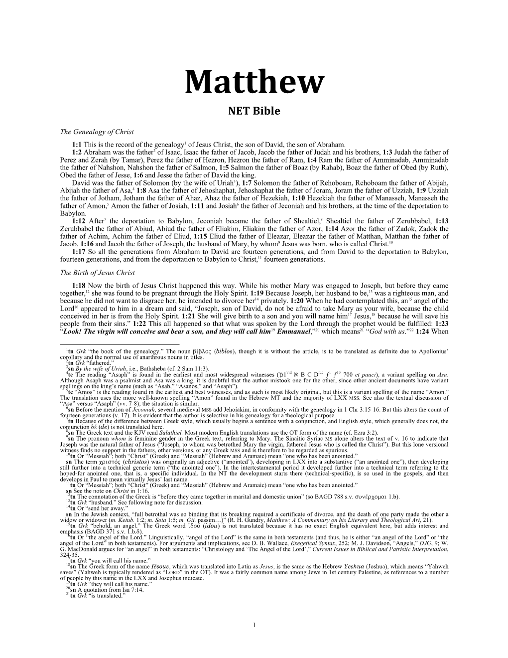 Matthew NET Bible