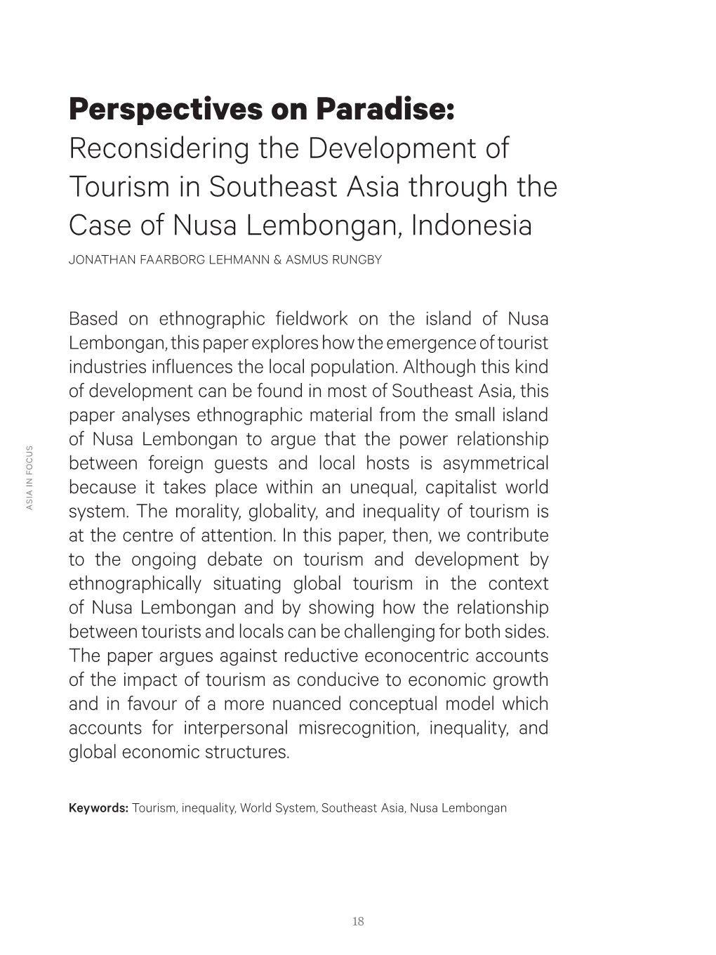 Perspectives on Paradise: Reconsidering the Development of Tourism in Southeast Asia Through the Case of Nusa