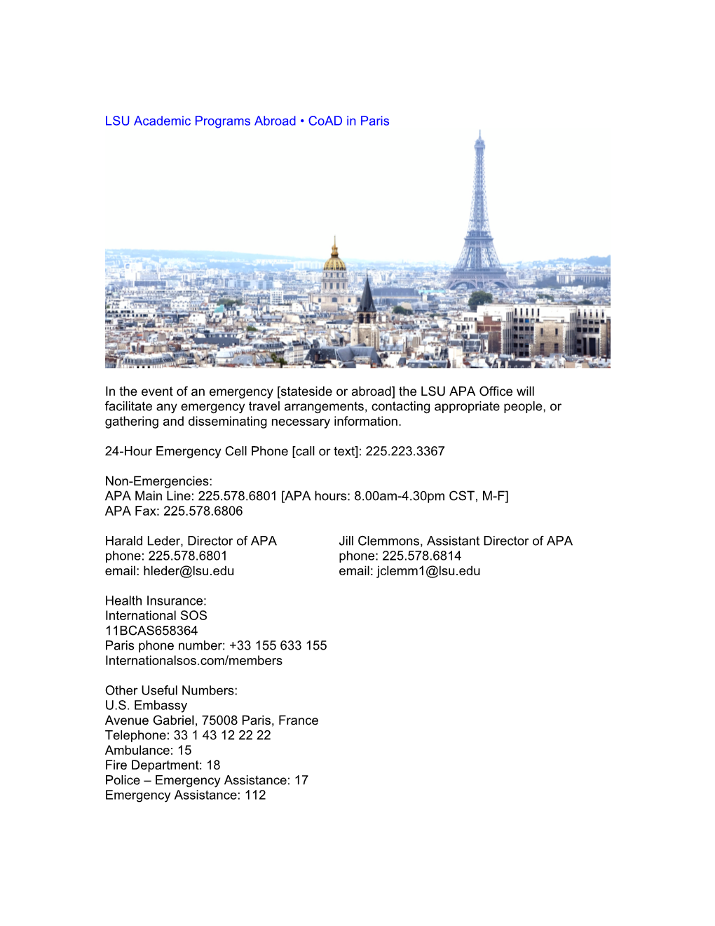 LSU Academic Programs Abroad • Coad in Paris in the Event of An