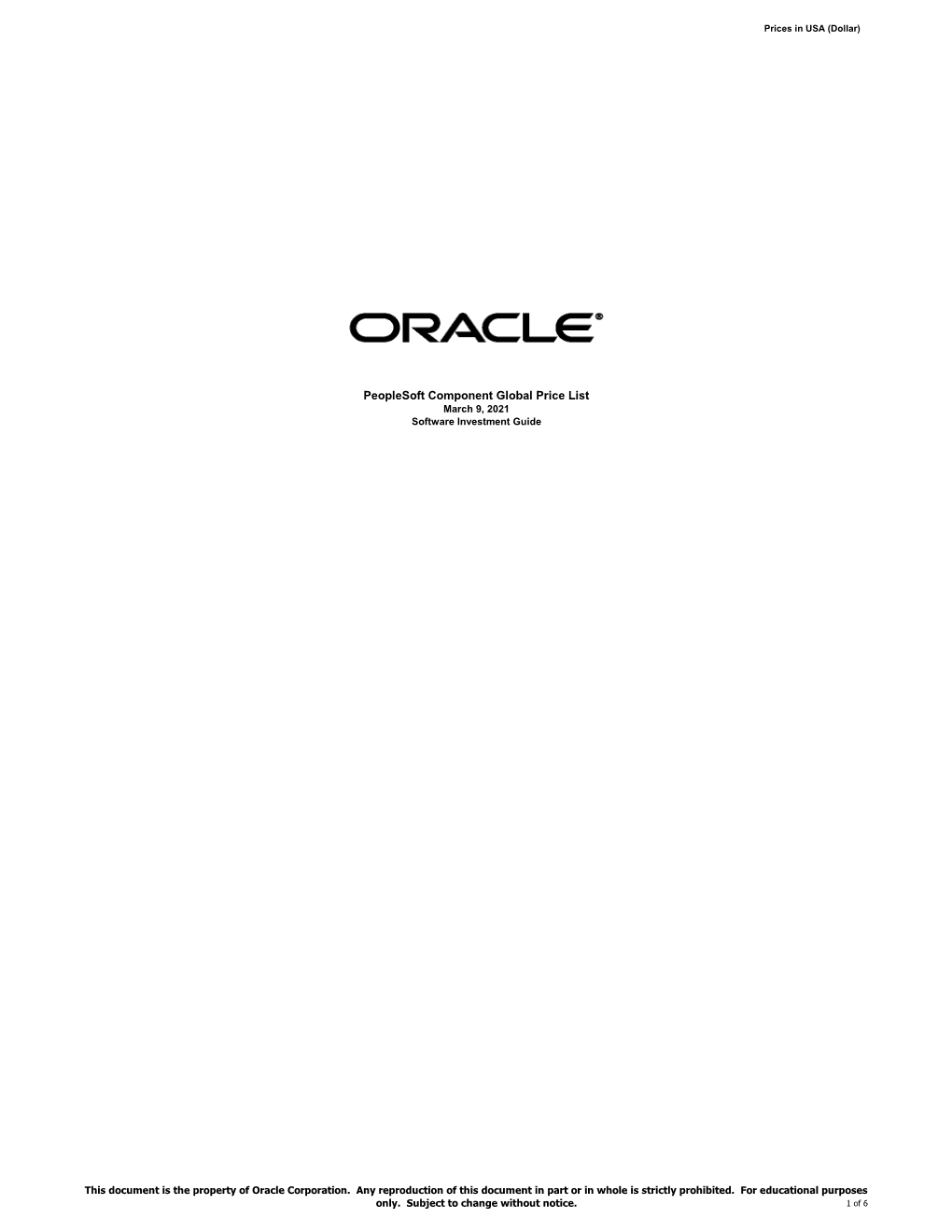 List Price for Oracle Peoplesoft Enterprise