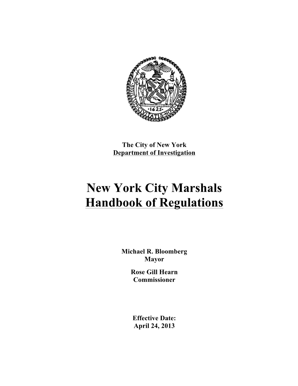 New York City Marshals Handbook of Regulations