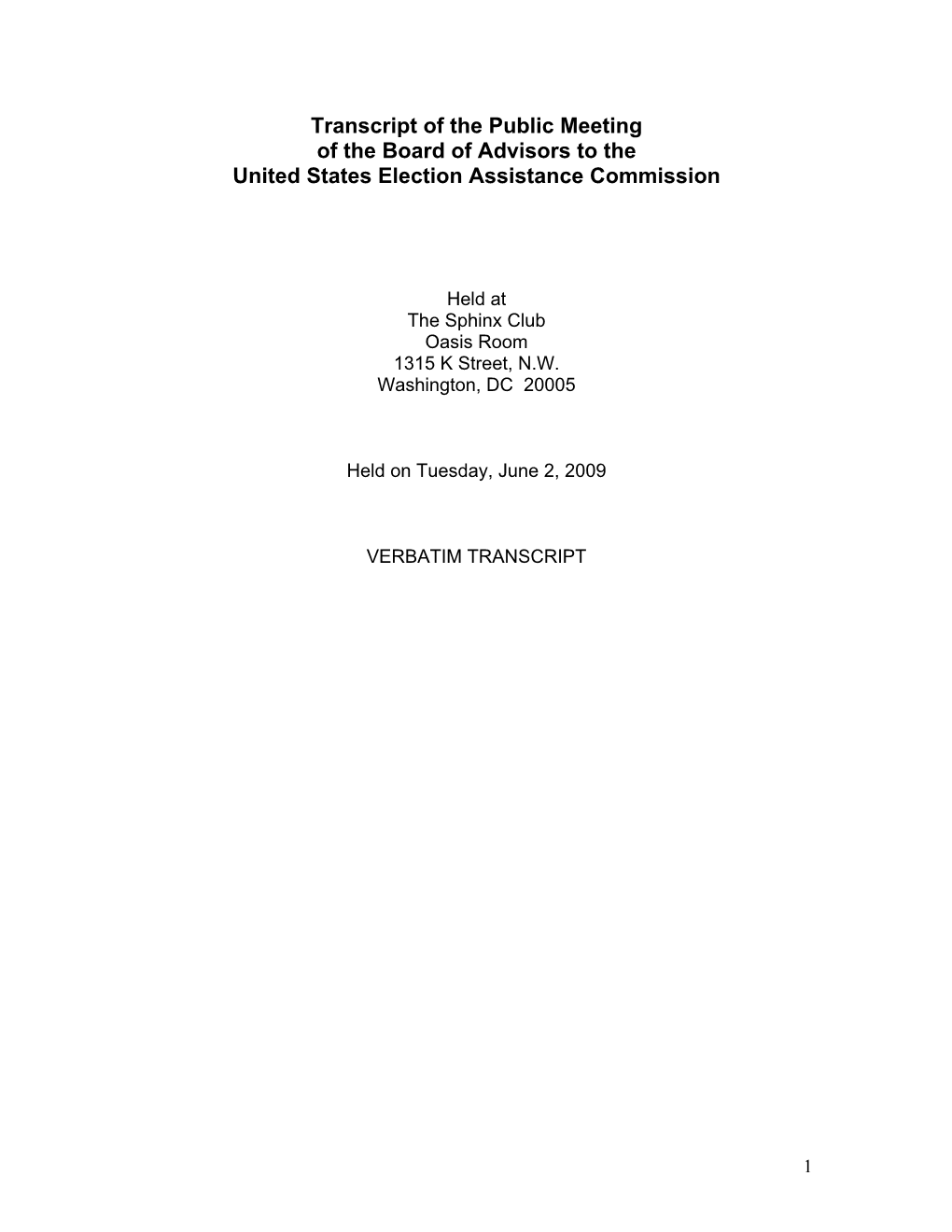 Transcript of the Public Meeting of the Board of Advisors to the United States Election Assistance Commission