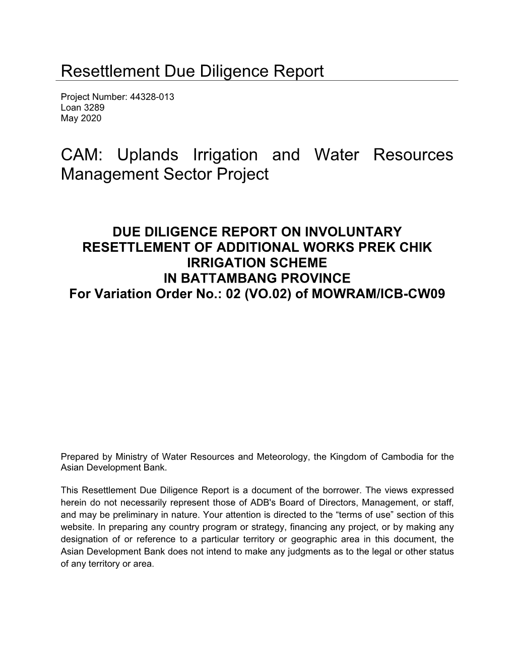 Uplands Irrigation and Water Resources Management Sector Project