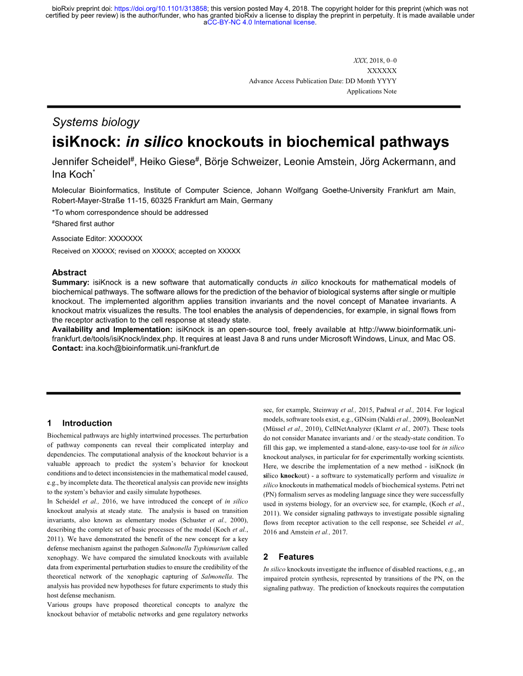 Isiknock: in Silico Knockouts in Biochemical Pathways