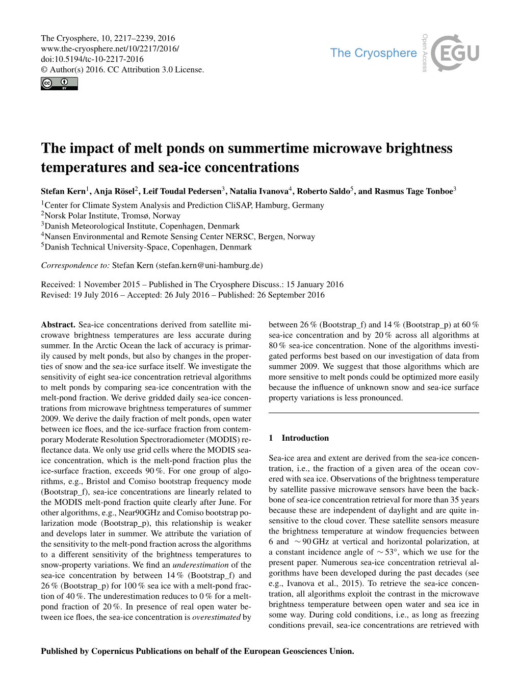 The Impact of Melt Ponds on Summertime Microwave Brightness Temperatures and Sea-Ice Concentrations