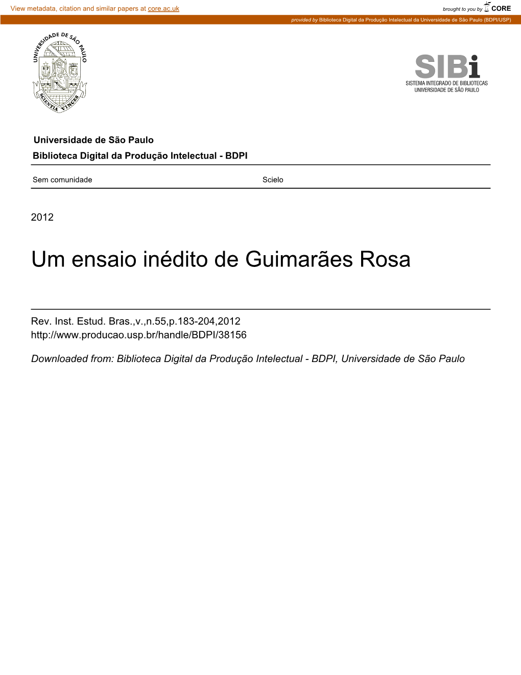 Um Ensaio Inédito De Guimarães Rosa