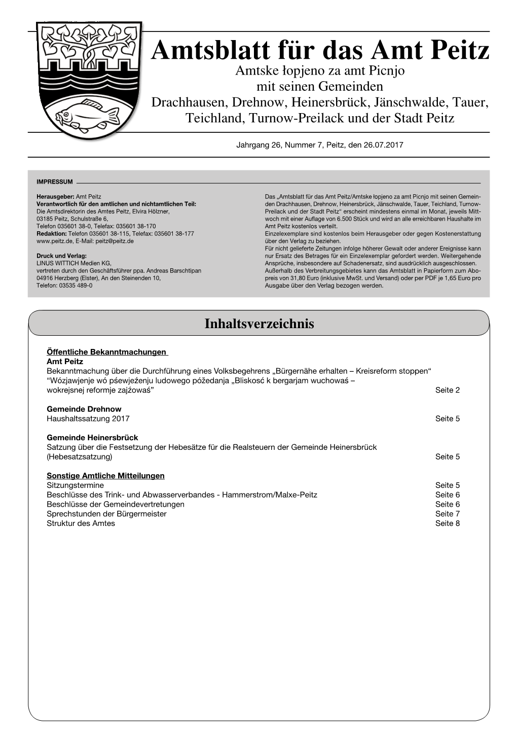 Amtsblatt Für Das Amt Peitz