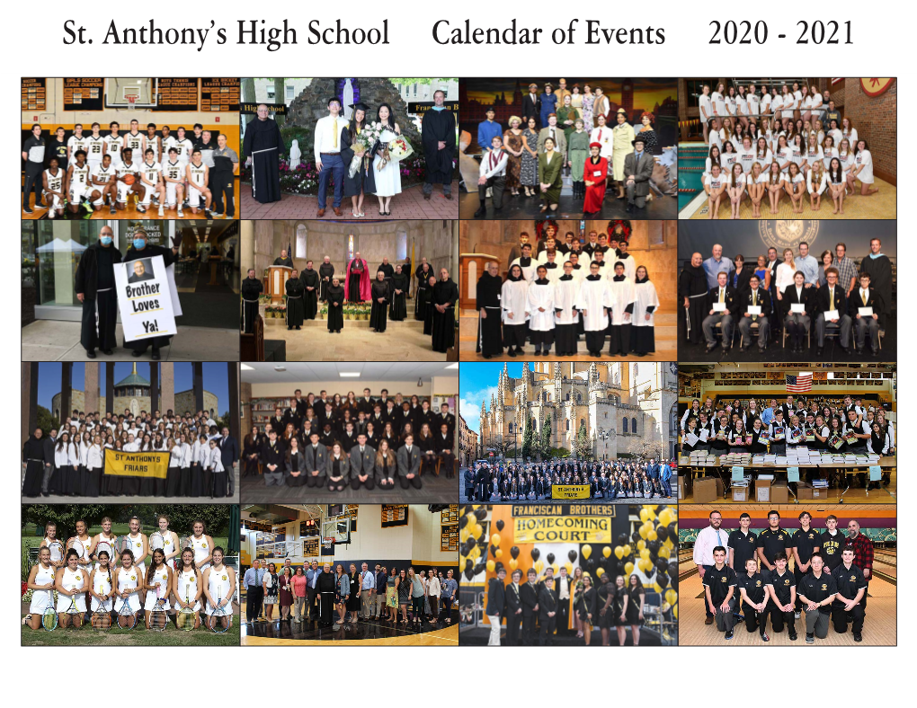 St. Anthony's High School Calendar of Events 2020