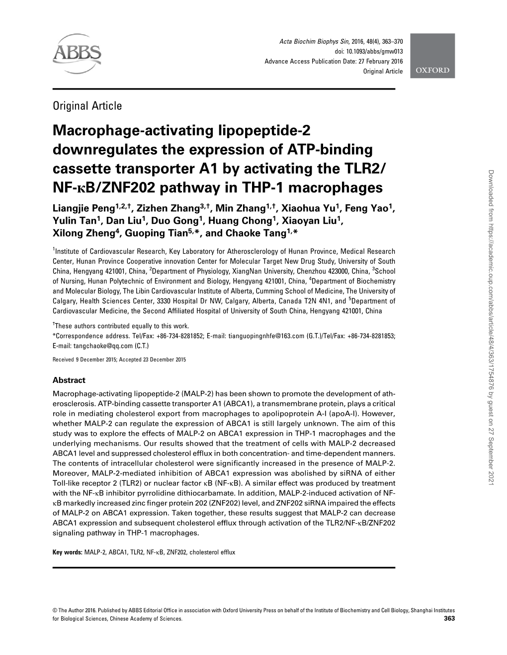 Macrophage-Activating Lipopeptide-2 Downregulates the Expression Of