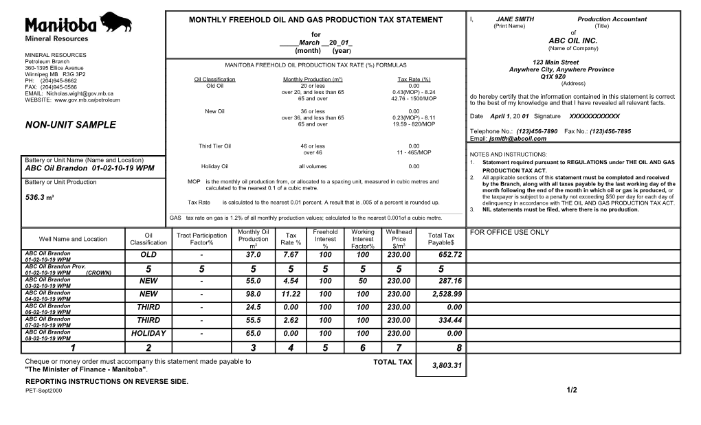 Reporting Instructions on Reverse Side