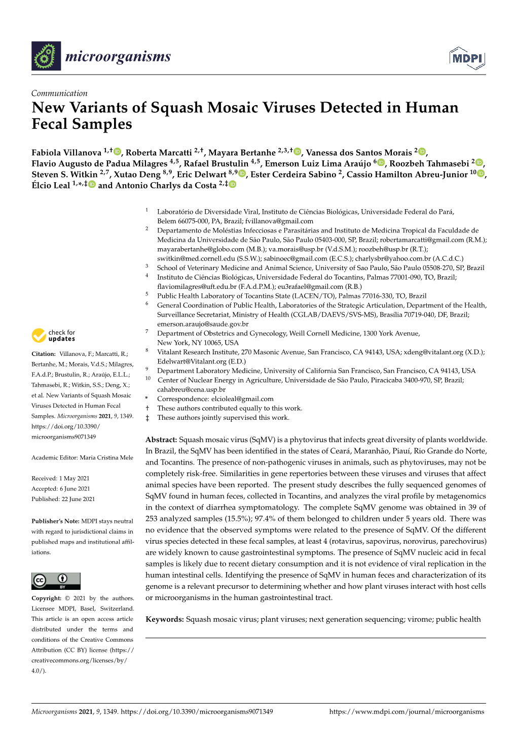 New Variants of Squash Mosaic Viruses Detected in Human Fecal Samples