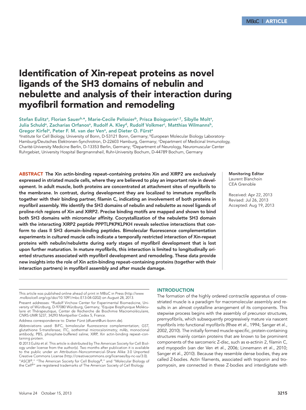 Identification of Xin-Repeat Proteins As Novel Ligands of the SH3